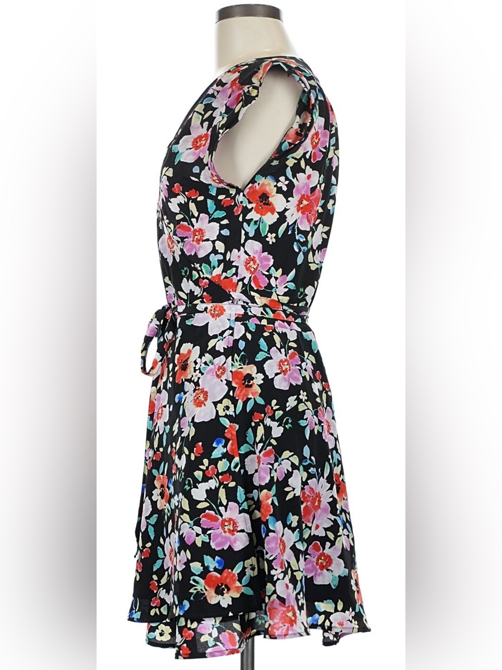 Yumi Kim Soho Mixer Silk Black Floral Wrap Mini Dress Sz M View 5